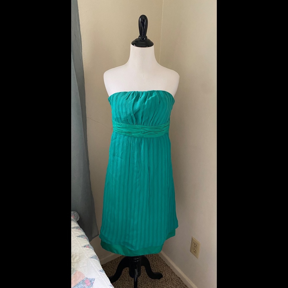 Anthropologie Moulinette Soeurs Silk Strapless Green Dress Womens Size 0